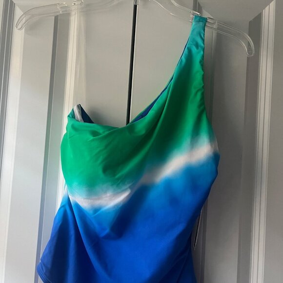 NWT Lauren Ralph Lauren Cabana One Shoulder One-Piece Ombre Swimsuit, Size 8 - Picture 3 of 7